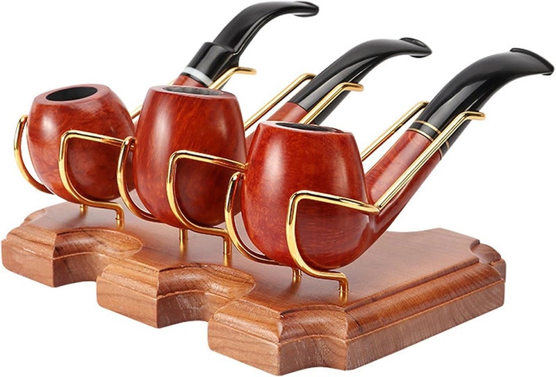 VOVCAMLS Wooden Pipe Stand Holder, Pipe Stand Display with 3 Metal Slots, Family Home Pipe Accessories - Image 3